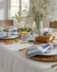 Stramare white/ocean table linens