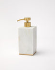 A gold-trimmed marble SFERRA soap dispenser against a white background.