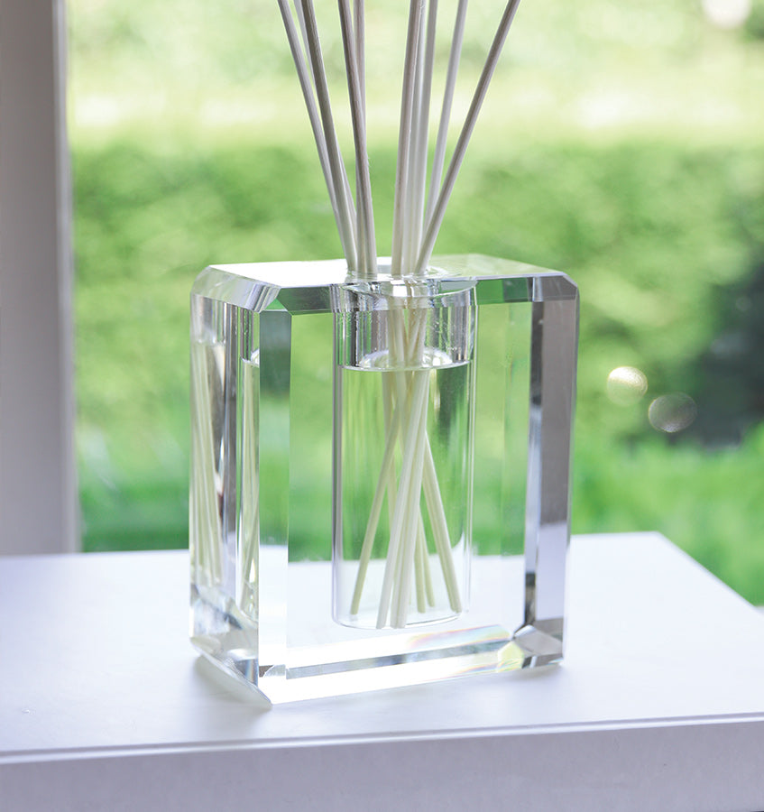Antica Farmacista's Crystal Diffuser sold by SFERRA. The lines of this lead crystal reflect and scatter light beautifully. 