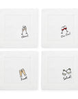 SFERRA Cheers cocktail napkins feature a cheerful selection of four drinks on hemstitched linen napkins.