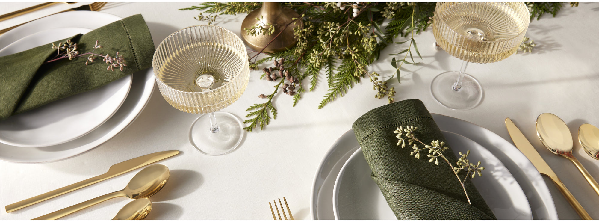 Festival Table linens in oyster and green