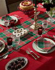 Masseria emerald/red table runner and dinner napkins with festival tablecloth