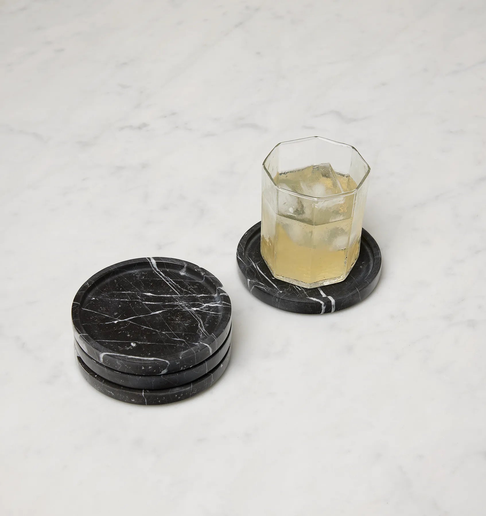Calanna coaster stack in black marble