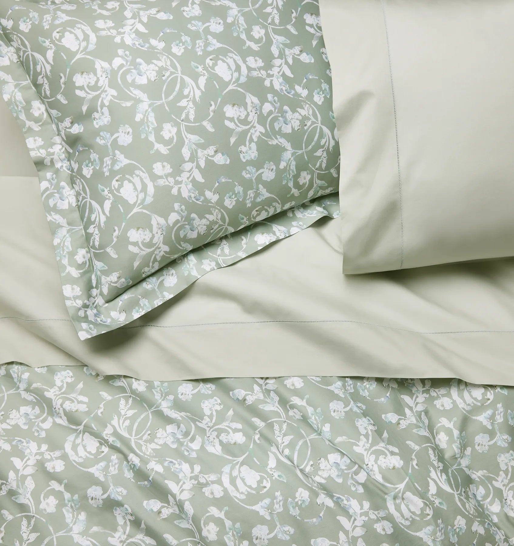 Fronda duvet cover and sham in sage with Celeste Silver Sage