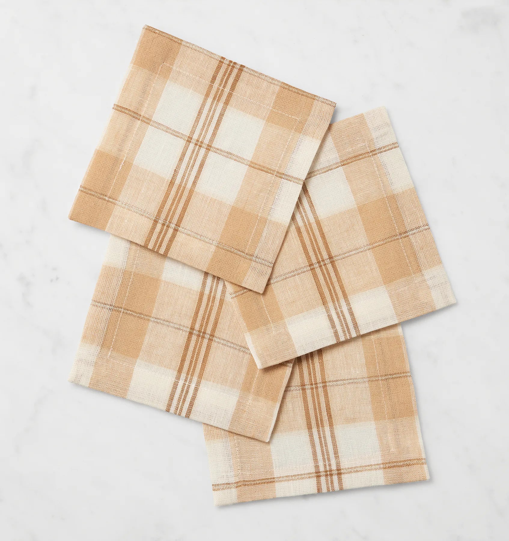 Almond/Oyster Masseria plaid cocktail napkins