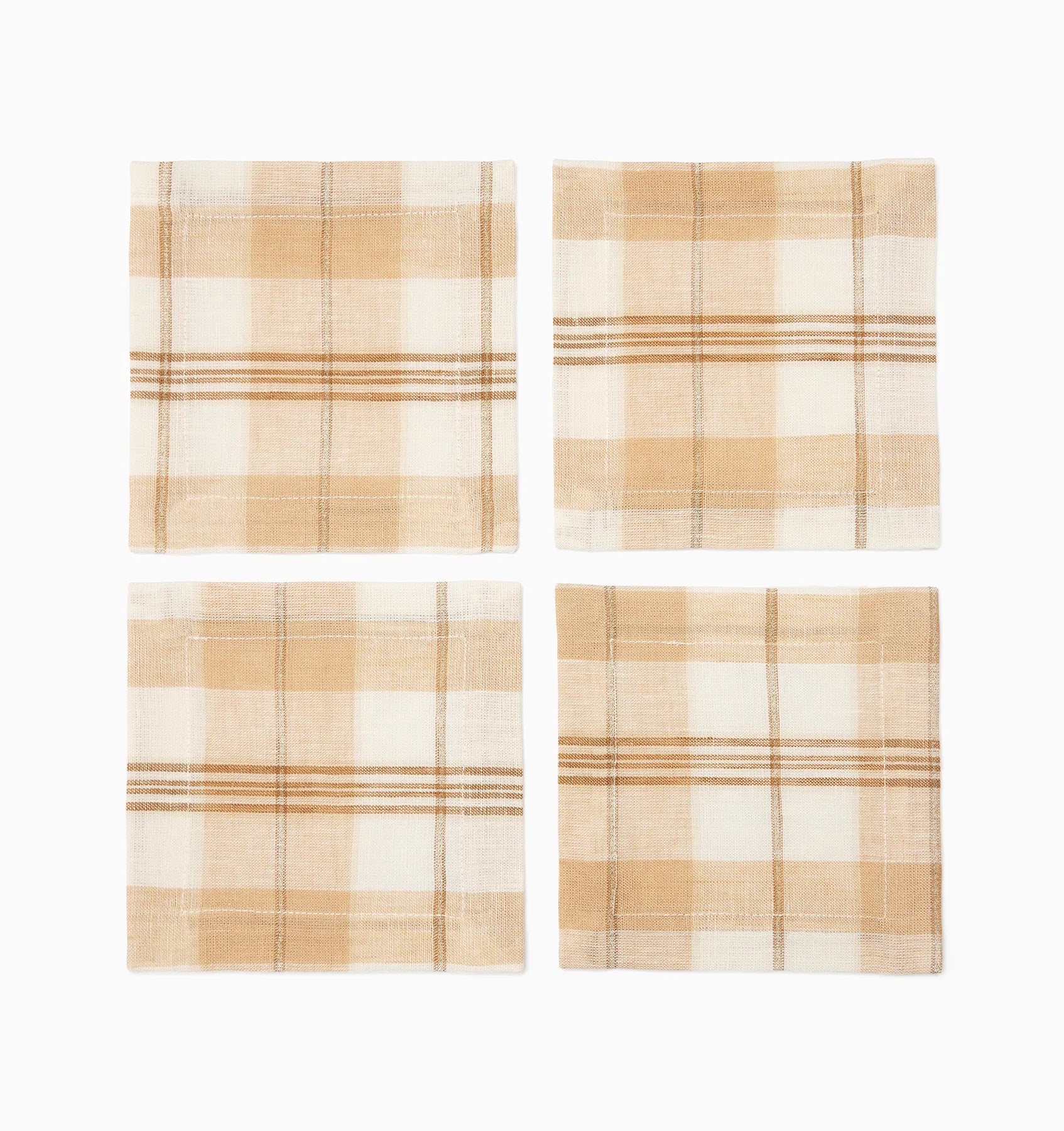 Almond/Oyster Masseria plaid cocktail napkins