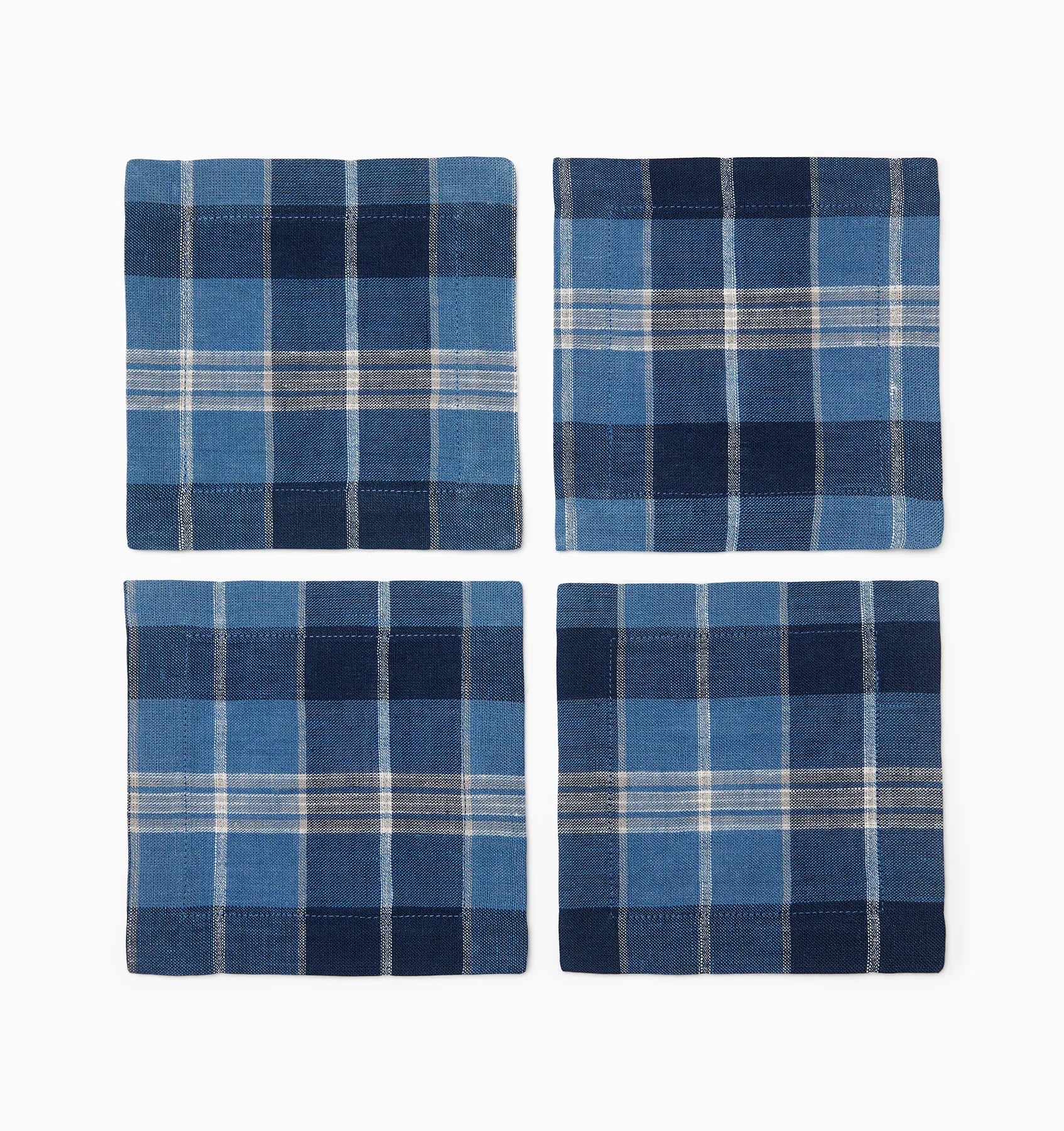 Cadet/navy Masseria plaid cocktail napkins