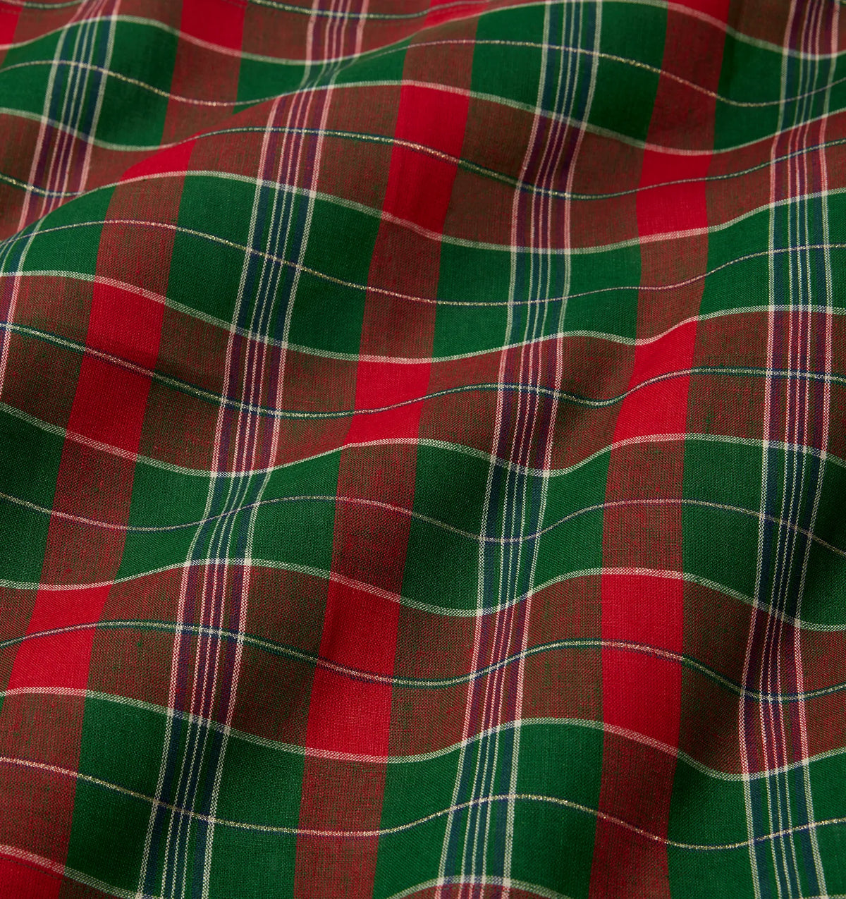 Masseria table linens close up texture  in Emerald/Red 