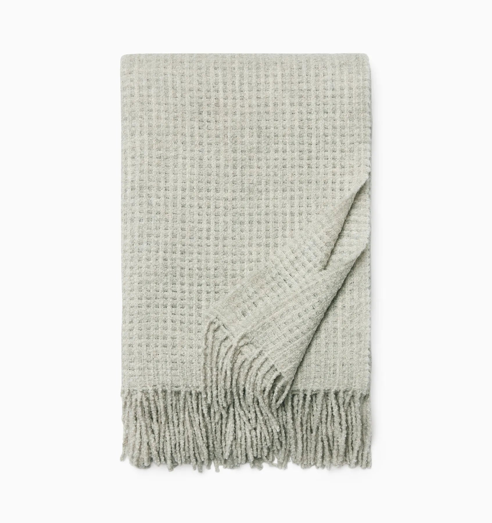 Terranova grey throw blanket on white background.