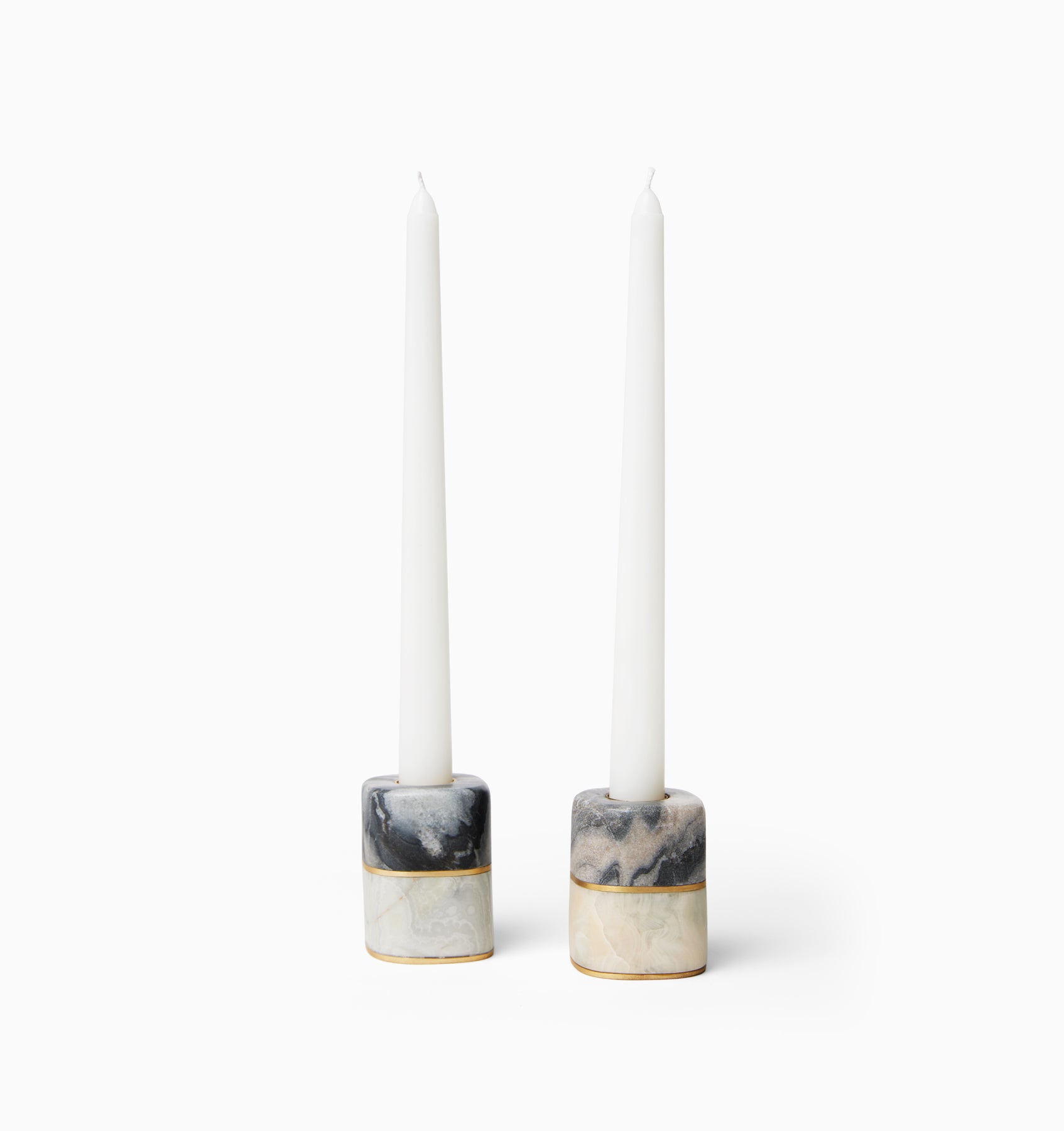 Lunario marble candle holders with white candles