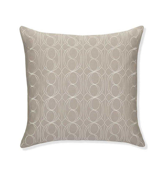 SFERRA's Linna European-woven linen pillow is laced in pretty repeat amidst graphic lines and crescent-shaped curves.