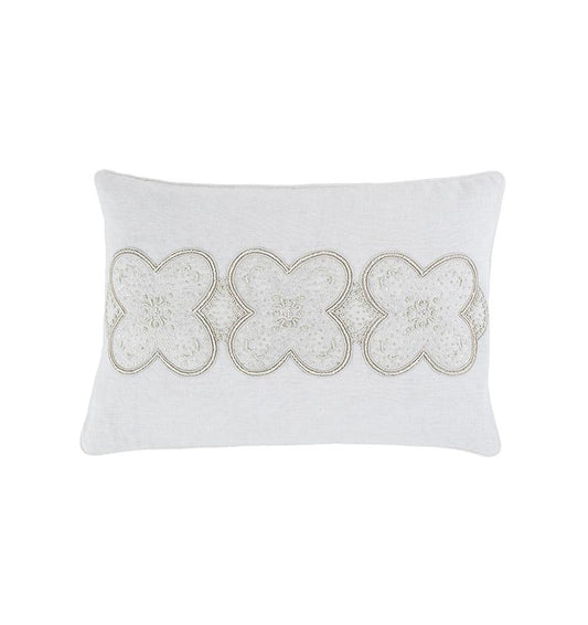 SFERRA Norrio Decorative Pillow features a trio of beaded blossoms playfully rendered in lacy embroidery.