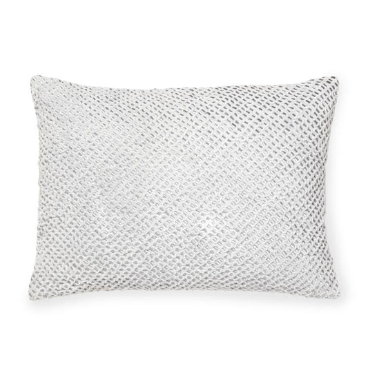 The Zea Decorative Throw Pillow features silver metallic threads interwoven throughout its intensely textured cotton knit.